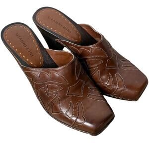GIANNI BINI Brown Western Tooled Leather Heeled Clogs SZ 6M